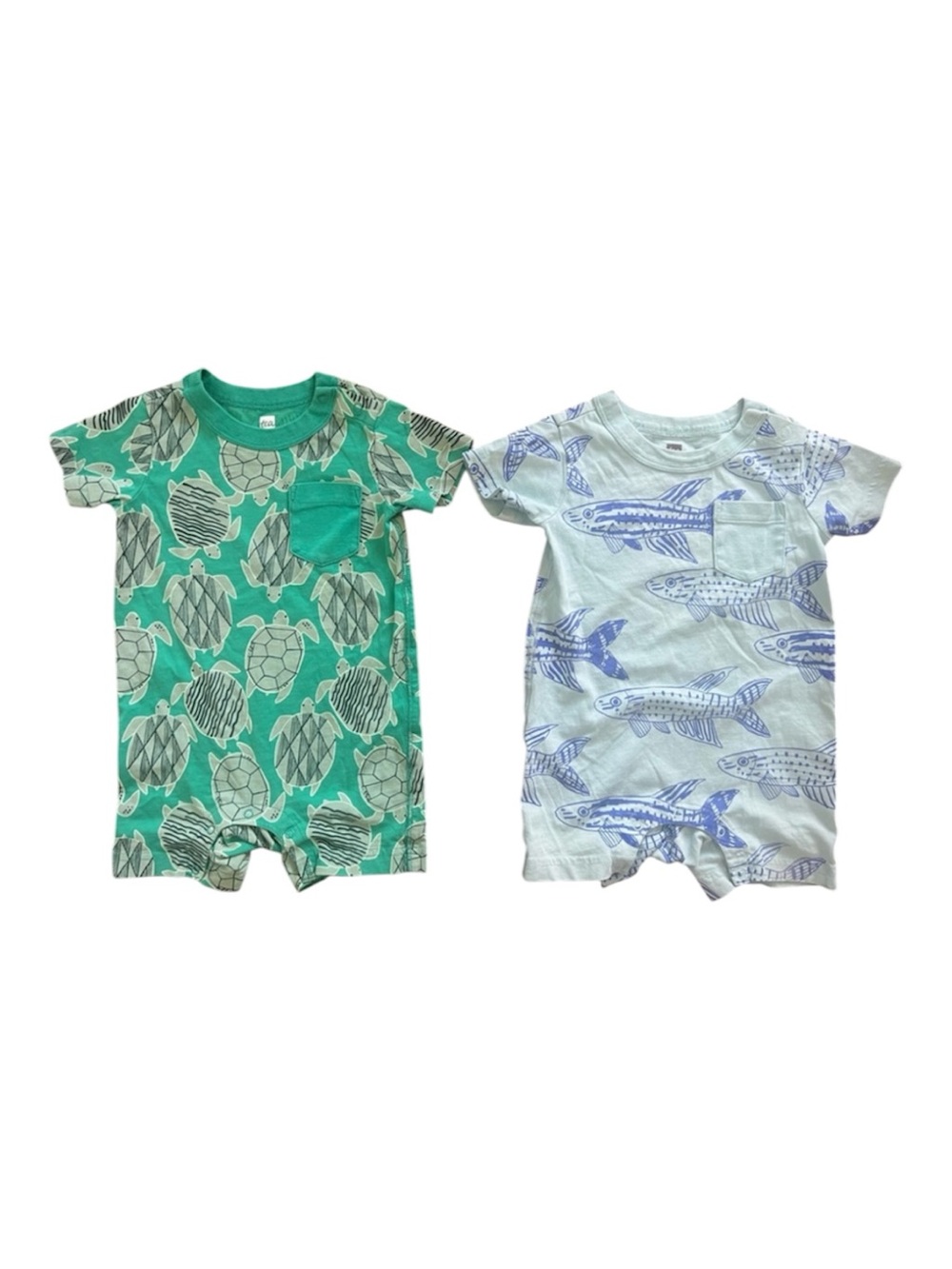 Tea Collection 12-18M Baby Boy Romper 100%  Cotton With Snap Closure Set of Two